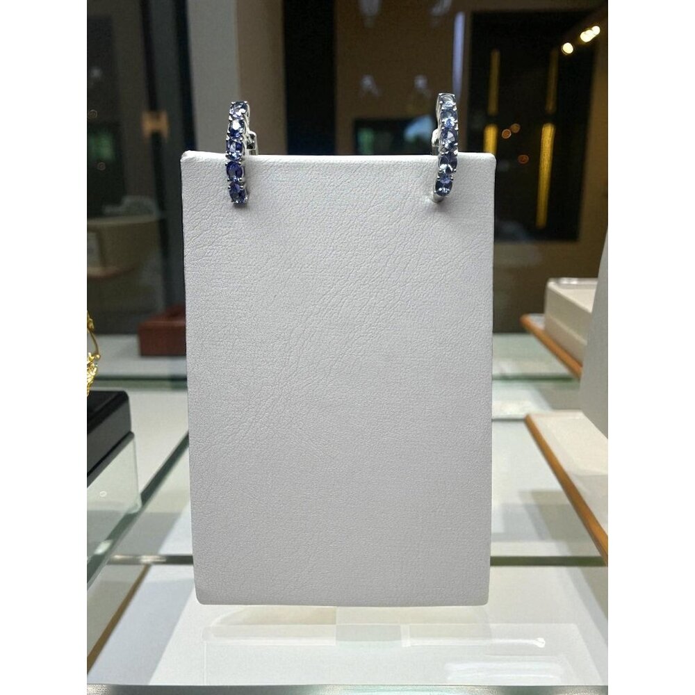Blue Tourmaline Sterling Silver Huggie Earrings Latch Back Signed RI
